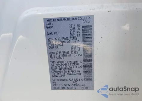 2017 Infiniti Qx60 z USA, uszkodzony, nr VIN 5N1DL0MN1HC526514